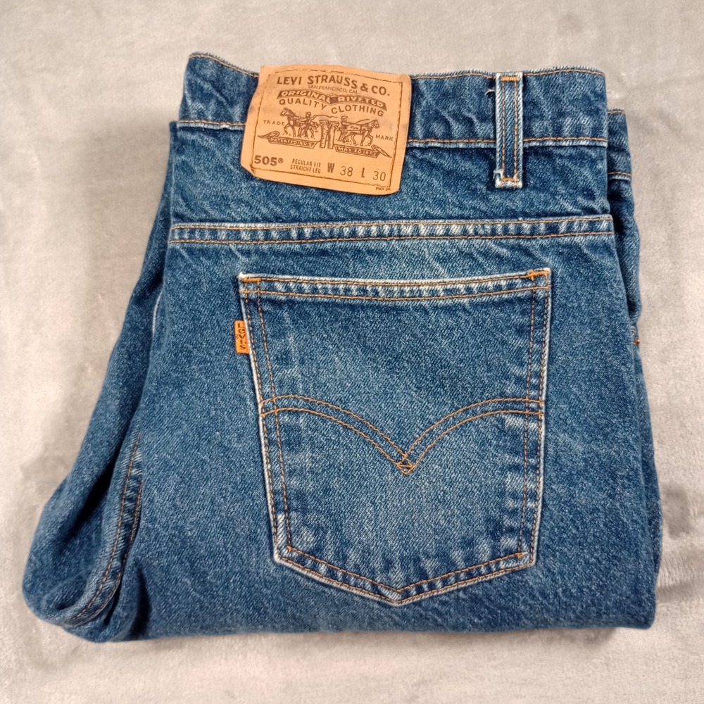 Levi 505 Jeans Mens 38x30 Blue Orange Tab Vintage 90s‎ Straight Leg Denim 0696